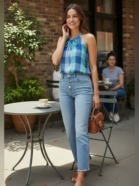 LOFT Light Blue High-Rise Button-Fly Curvy Skinny Jeans